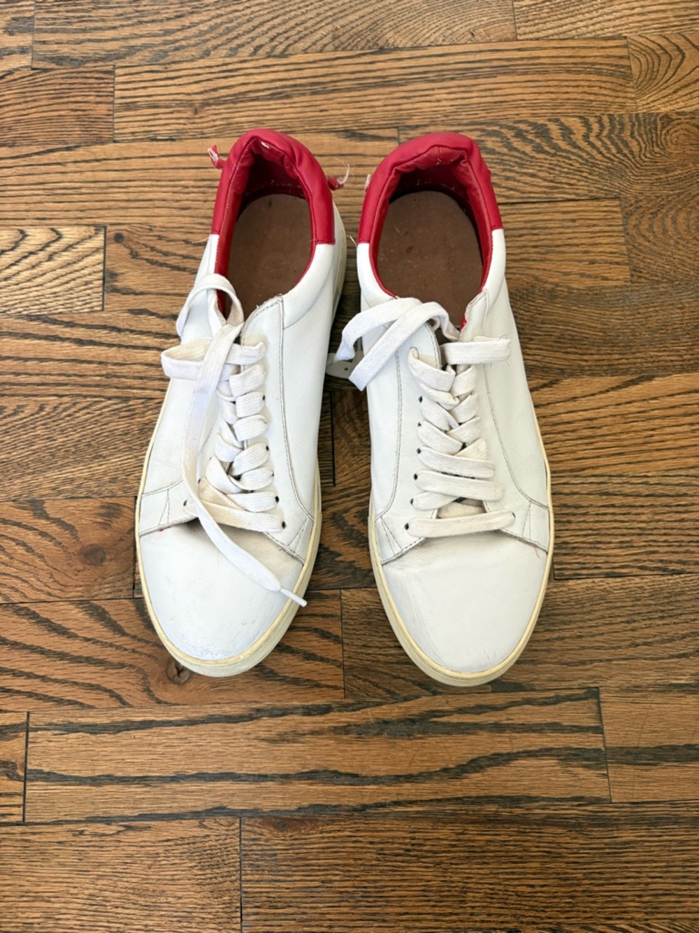 J Slides White Leather Sneakers with Red Collar